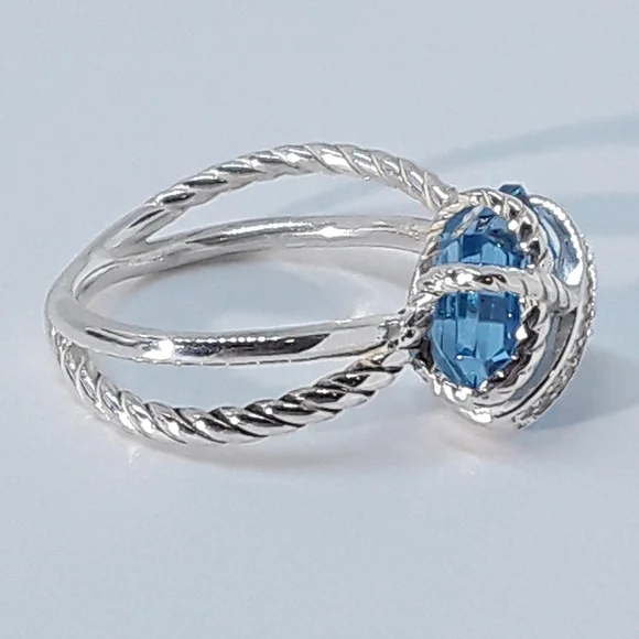 David Yurman Blue Topaz Cable Wrap Ring 6.5 - Picture 6 of 9
